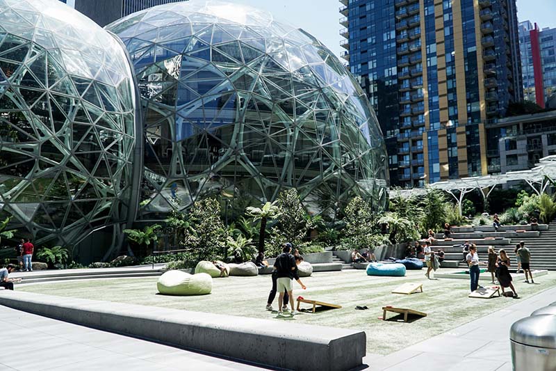 Visiting Seattle Amazon Spheres with Young Toddler